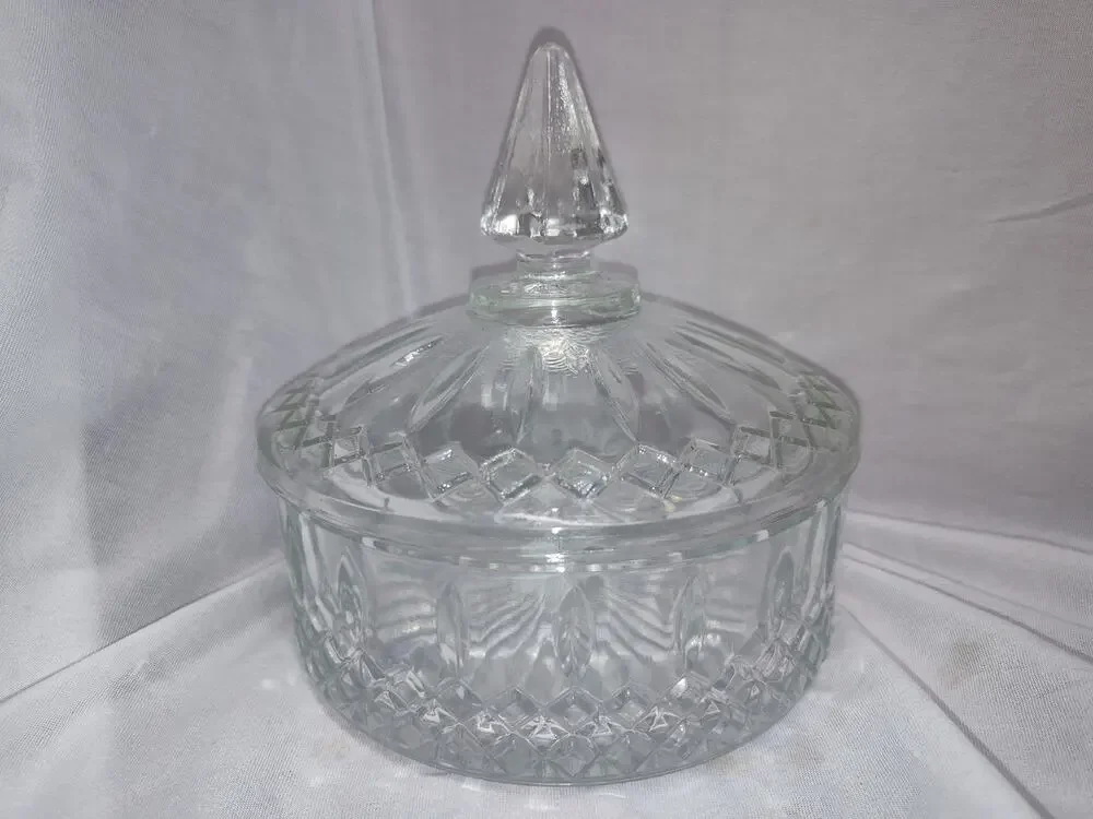 Vintage Indiana Glass Princess Diamond Pattern Crystal Candy Dish
